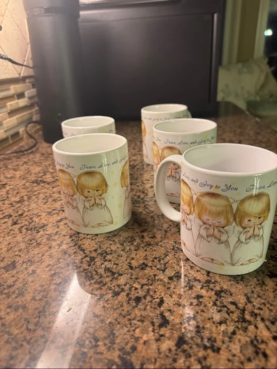 Precious Moments Angel Ceramic Mug Set - White with Cream and Tan Accents - Picture 3 of 5